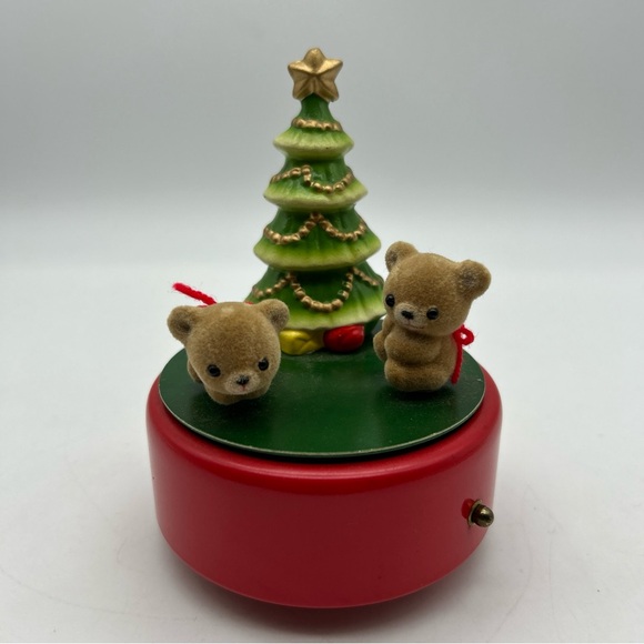 Rare Vtg TOYO Christmas Music Box Flocked Bears & Tree “white Christmas” Japan - Picture 1 of 13